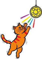 Cat Chasing Rainbows from a Suncatcher