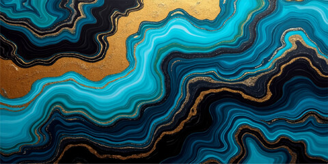 An abstract blue background with a seamless wavy water pattern and a decorative wave shape