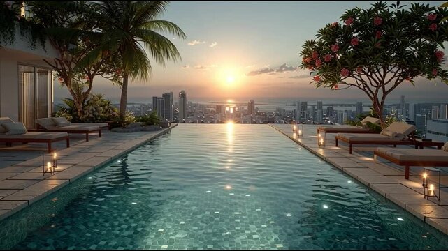 Luxury rooftop pool panoramic view