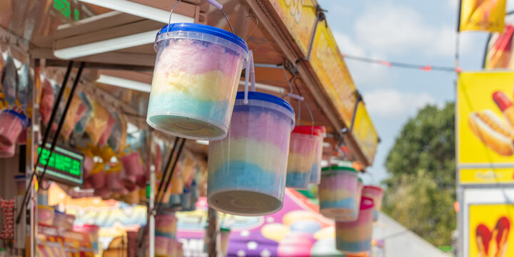 Fairy Floss hanging from trailer, for sale at Royal Show