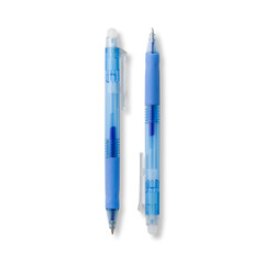 Fototapeta na wymiar Transparent blue ballpoint pen isolated on a transparent background, PNG. High resolution. 