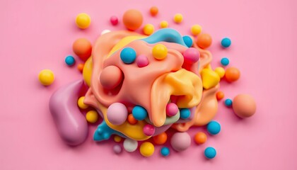 Colorful silicone pop it toy on pink background  Top view, copy space,   kid,   development