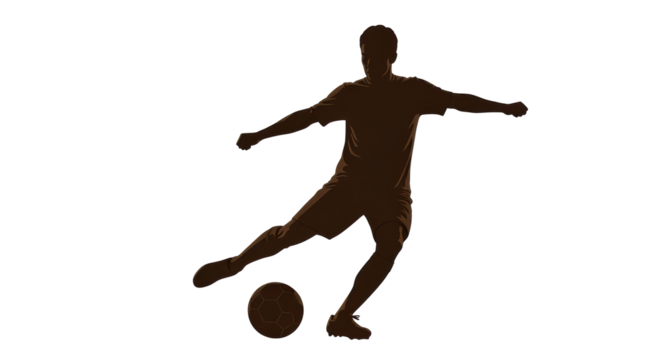 Isolated Silhouette of Soccer Player Kicking Ball