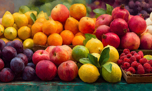 Fruit artwork for for t shirt and poster. Fruit markt artwork. Mix fruit set dsign. Summer design. Peach Orange, apple, pomegranat, lemon, pear, passion frut and raspberry graphic prnt.