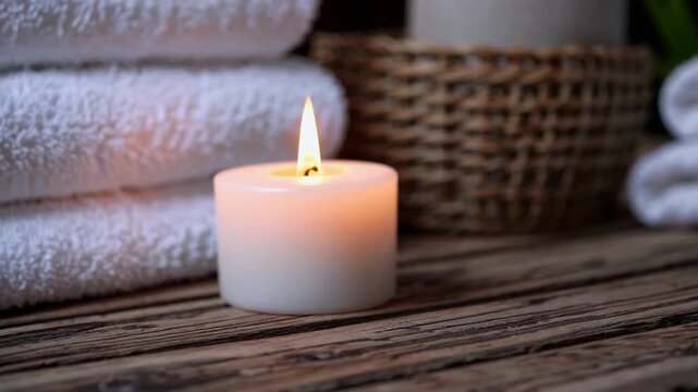 Pampering bath accessories and accoutrements arranged elegantly on wooden surface