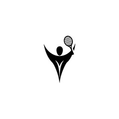 Silhouette of Tennis Player Serving Ball – Minimal Sports, Athletics, Fitness, and Recreation Vector Illustration