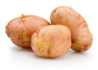 Three new potatoes isolated on white background