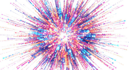 Obraz premium Radiant explosion of vibrant particles emanating from a central source point