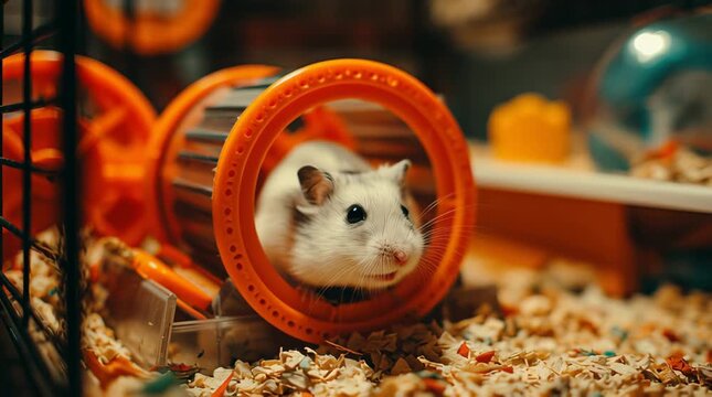 Whimsical hamster adventure in a colorful cage playground