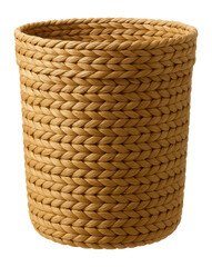 A woven seagrass wastebasket, perfect for a coastal-themed guest room.