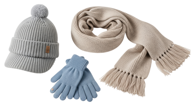 Isolated Winter Set Cap Scarf Gloves