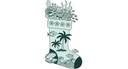 Isolated Christmas Stocking with Ocean Theme