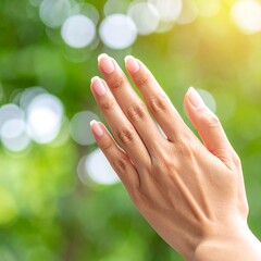 Healthy, manicured hand outdoors