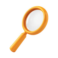 A bright orange magnifying glass with a reflective lens isolated on transparent background