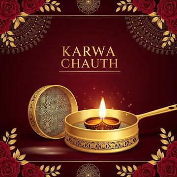 Karwa chauth celebration with diya and decorative elements