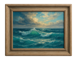 Reproduction of a famous seascape in a weathered wooden frame for a beach house.