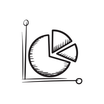 Hand drawn pie chart with three slices removed and axis lines on a white background illustration