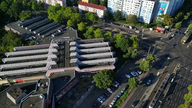 Sez Berlin city, Public Park Friedrichshain. Great aerial view flight drone