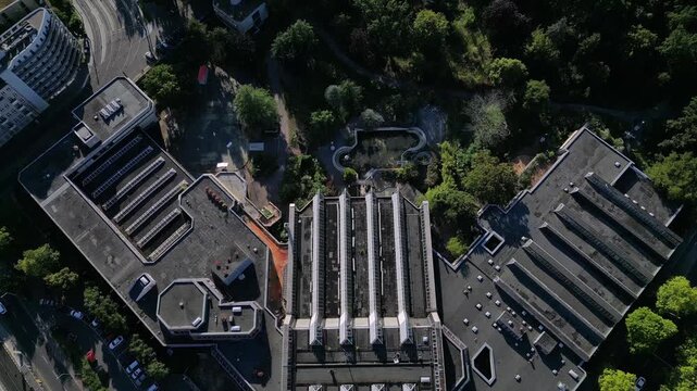 Sez Berlin city, Public Park Friedrichshain. Amazing aerial view flight drone