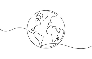 Minimal one line earth drawing isolate outline abstract continuous, vector.
