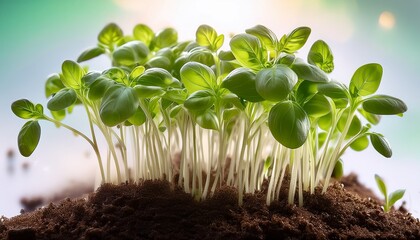 vibrant basil alfalfa sprouts growing from the earth perfect for organic and farmtotable campaigns inspiring freshness and sustainability
