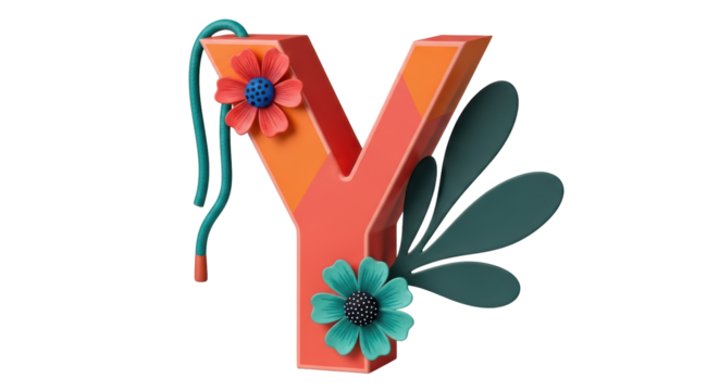 Isolated Letter Y with Flowers