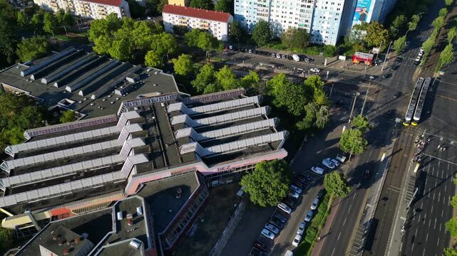 Sez Berlin city, Public Park Friedrichshain. Nice aerial view flight drone