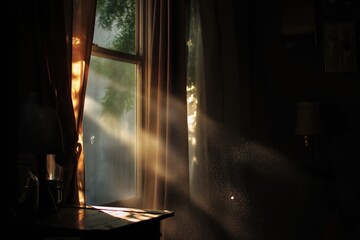 Obraz premium The first rays of sunlight filtering through the window, the dust particles suspended in the air, the gentle...