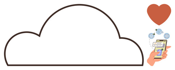 Cloud outline with mobile phone sharing files securely, surrounded by icons for data interaction. Ideal for digital connection, cloud computing, remote storage, technology adoption, online