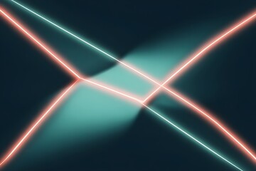Naklejka premium Turquoise and coral neon lines cross dynamically, electric tension, open upper half—vibrant, energetic, modern, bold, spacious, slogan-ready.