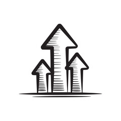 Three upward pointing arrows with horizontal lines inside in a sketch style on white background