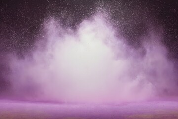 Fototapeta premium Violet glowing dust cloud spreading across background, ethereal effect, center blank
