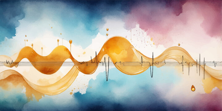 Abstract vector illustration of a summer holiday scene with a watercolor background of the sea and clouds