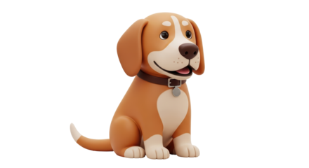Isolated Cute Beagle Puppy Sitting and Smiling 3D Render