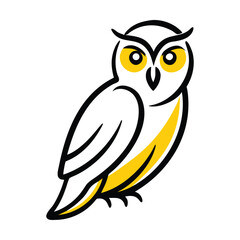 A black owl with big eyes and a white background