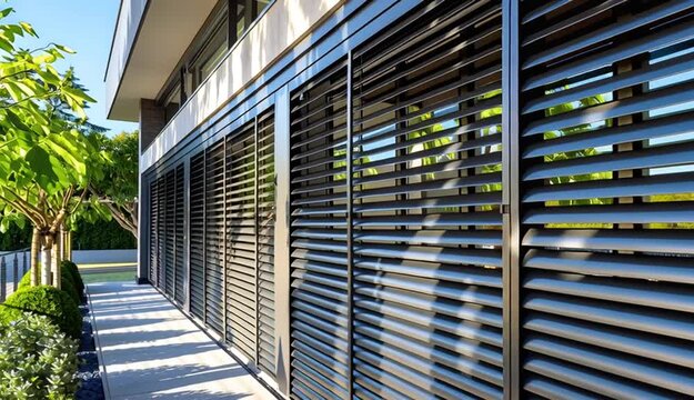 Modern metal fence with shutters blinds