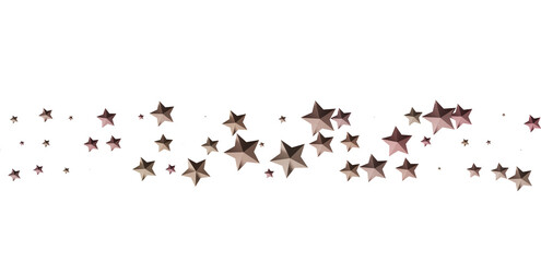 Image of rose gold stars scattered on a white background. Perfect for festive designs.