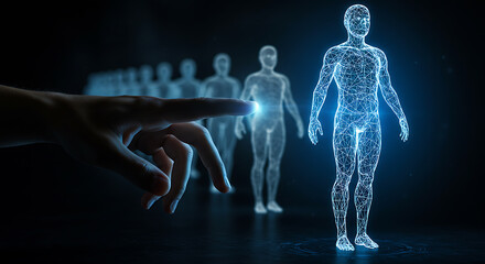 Human digital form touching glowing body image