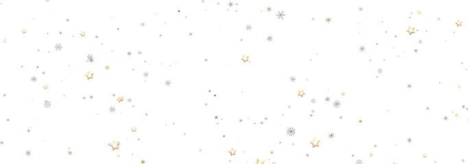 Festive background with gold and silver stars and snowflakes. Perfect for winter holidays.