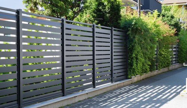 Modern metal fence with shutters blinds