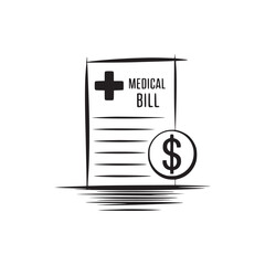 Medical bill icon with dollar sign and cross symbolizing healthcare expenses and financial burden concept