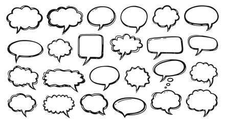 A diverse collection of hand-drawn speech bubbles for communication and design