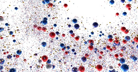 Colorful spheres, abstract background, red, blue, gold, white backdrop