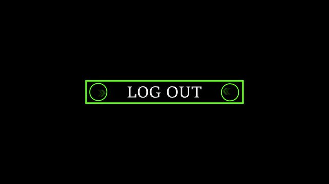 Glowing mouse cursor animation pointing towards log out button in looping with transparent background. Up and down arrow moving on business arrow text loop 4k video black, background, animation.