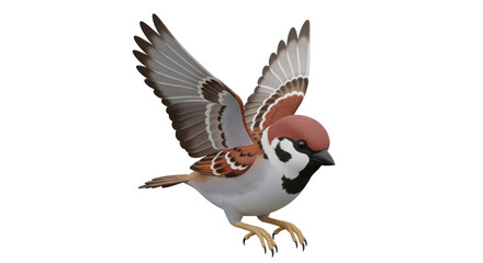 Fototapeta premium Isolated Eurasian Tree Sparrow Flying 3D Render