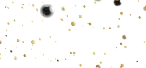 Abstract background with gold and silver spheres floating on white. Ideal for websites, presentations, and more.
