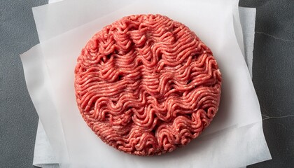Fototapeta premium ground beef arranged in a circular pile on white parchment paper
