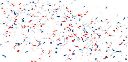 Festive confetti background with red, white, and blue ribbons. Perfect for celebrations and holidays.