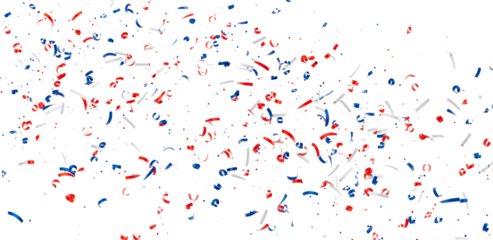 Festive confetti background with red, white, and blue ribbons. Perfect for celebrations and holidays.