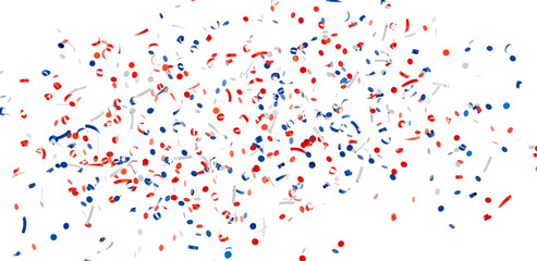 Festive confetti explosion perfect for party invitations, banners, and celebratory designs.  Red, white, and blue.